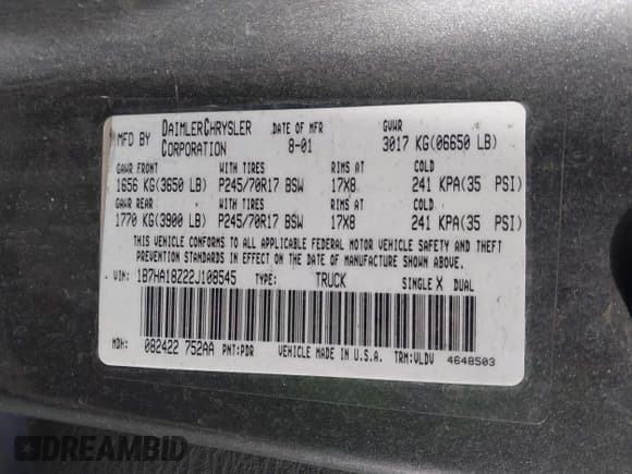 ✅ 2002 Dodge 1500 • VIN: 1B7HA18Z22J108545 • Лот: 43669819. Опубликован ранее на IAAI с пробегом 237 316 миль. Бесплатный доступ к архиву аукционных продаж из США и подробный отчёт об истории автомобиля на DreamBid. Изображение 9.