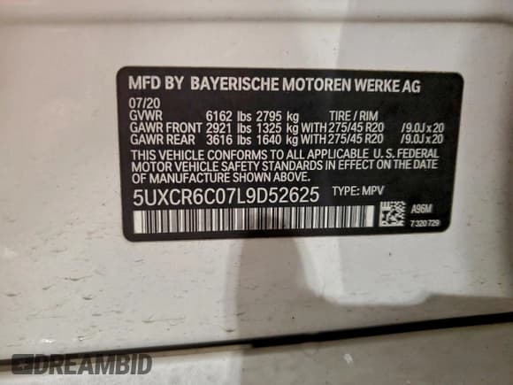 ✅ 2020 BMW X5 xDrive40i • VIN: 5UXCR6C07L9D52625 • Lot: 94669815. Listed on Copart with 93,916 mi. Free auction sales archive from the USA and detailed vehicle history report at DreamBid. Image 13.