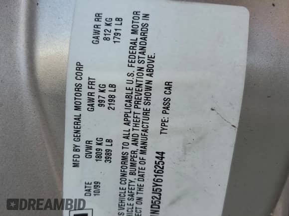 2000 Chevrolet Malibu с VIN 1G1ND52J5Y6162544, выставлен на аукционе Copart как лот 83882544 с пробегом Не указан миль и Списание • Salvage title. История ставок и продаж доступна на DreamBid. Изображение 14.