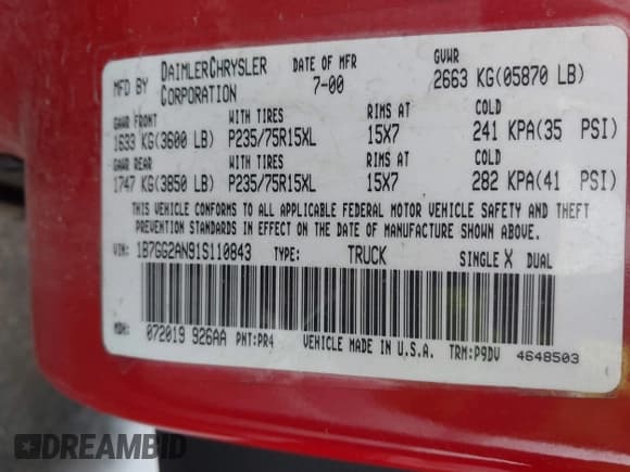 ✅ 2001 Dodge Dakota Sport • VIN: 1B7GG2AN91S110843 • Lot: 42316636. Wystawiony na IAAI z przebiegiem 263 073 mil. Bezpłatny archiwum sprzedaży aukcyjnych z USA i szczegółowy raport historii pojazdu na DreamBid. Zdjęcie 9.