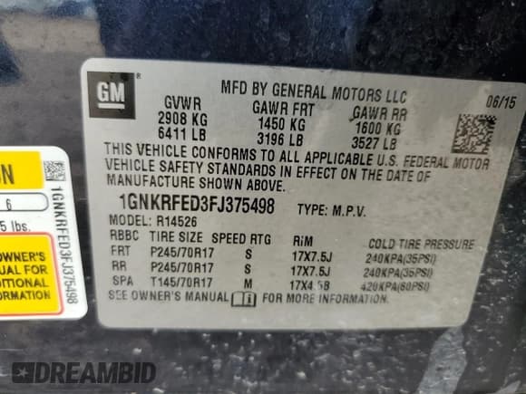 ✅ 2015 Chevrolet Traverse LS • VIN: 1GNKRFED3FJ375498 • Lot: 56165484. Wystawiony na Copart z przebiegiem 110 595 mil. Bezpłatny archiwum sprzedaży aukcyjnych z USA i szczegółowy raport historii pojazdu na DreamBid. Zdjęcie 13.