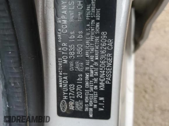 ✅ 2003 Hyundai Elantra GLS • VIN: KMHDN45D63U626098 • Lot: 66235385. Wystawiony na Copart z przebiegiem 125 662 mil. Bezpłatny archiwum sprzedaży aukcyjnych z USA i szczegółowy raport historii pojazdu na DreamBid. Zdjęcie 12.