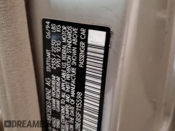 ✅ 1995 Mercedes-Benz C 2.8L • VIN: WDBHA28E8SF115598 • Лот: 50145195. Опубликован ранее на Copart с пробегом 129 134 миль. Бесплатный доступ к архиву аукционных продаж из США и подробный отчёт об истории автомобиля на DreamBid. Изображение 13.