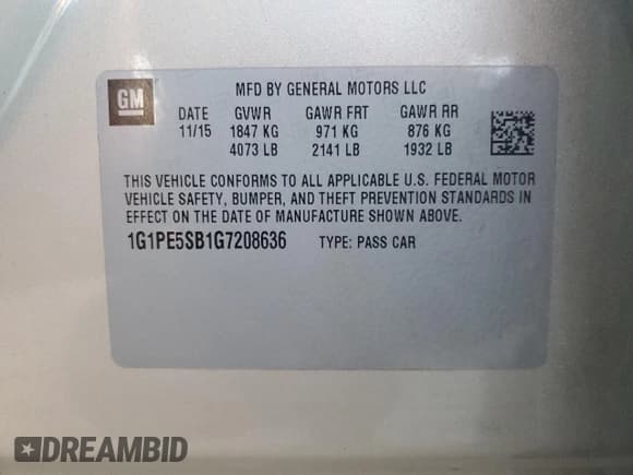✅ 2016 Chevrolet Cruze LT • VIN: 1G1PE5SB1G7208636 • Лот: 90523135. Опубликован ранее на Copart с пробегом 99 055 миль. Бесплатный доступ к архиву аукционных продаж из США и подробный отчёт об истории автомобиля на DreamBid. Изображение 13.