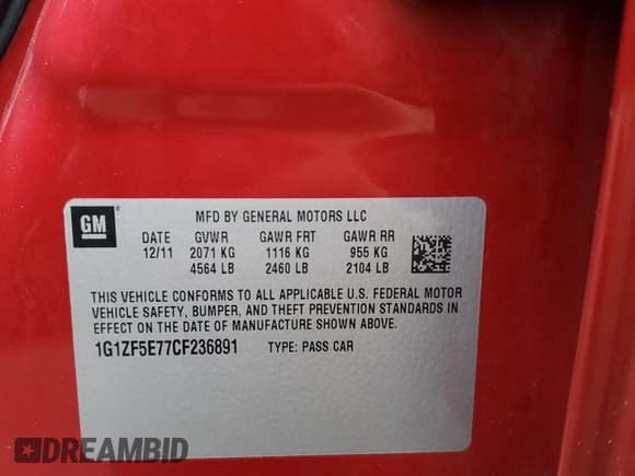 ✅ 2012 Chevrolet Malibu 3LT • VIN: 1G1ZF5E77CF236891 • Lot: 72606304. Listed on Copart with 86,716 mi. Free auction sales archive from the USA and detailed vehicle history report at DreamBid. Image 12.