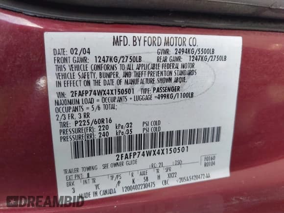 ✅ 2004 Ford Crown Victoria LX • VIN: 2FAFP74WX4X150501 • Lot: 43768633. Listed on IAAI with 257,933 mi. Free auction sales archive from the USA and detailed vehicle history report at DreamBid. Image 9.