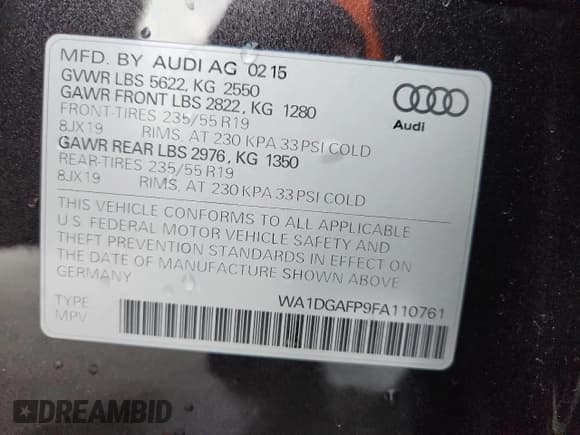 ✅ 2015 Audi Q5 Premium Plus • VIN: WA1DGAFP9FA110761 • Lot: 92241525. Listed on Copart with 103,266 mi. Free auction sales archive from the USA and detailed vehicle history report at DreamBid. Image 13.
