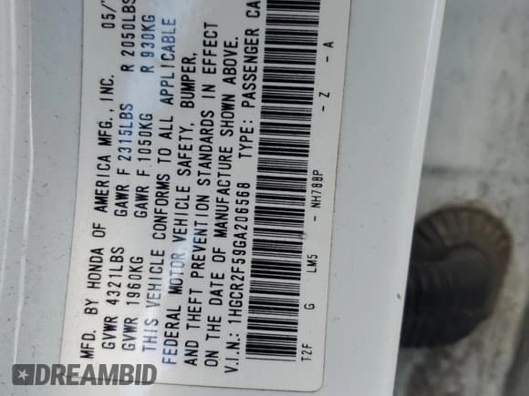 ✅ 2016 Honda Accord Sport • VIN: 1HGCR2F59GA206568 • Lot: 84866155. Wystawiony na Copart z przebiegiem Nie podano. Bezpłatny archiwum sprzedaży aukcyjnych z USA i szczegółowy raport historii pojazdu na DreamBid. Zdjęcie 12.