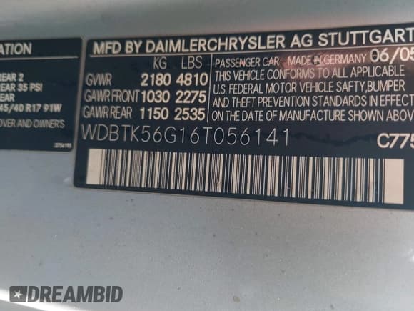 ✅ 2006 Mercedes-Benz CLK 350 • VIN: WDBTK56G16T056141 • Lot: 42580658. Listed on IAAI with 144,666 mi. Free auction sales archive from the USA and detailed vehicle history report at DreamBid. Image 9.