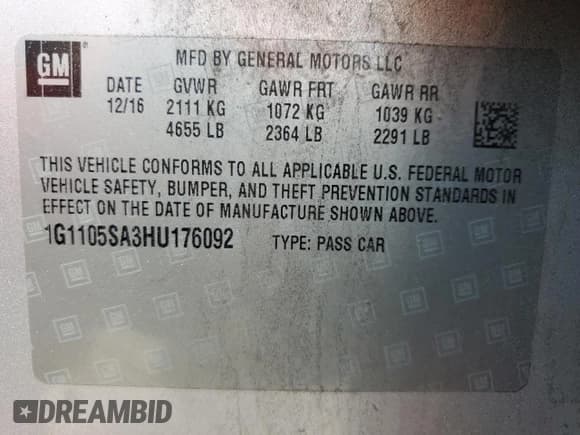 ✅ 2017 Chevrolet Impala LT • VIN: 1G1105SA3HU176092 • Лот: 66539545. Опубликован ранее на Copart с пробегом 205 784 миль. Бесплатный доступ к архиву аукционных продаж из США и подробный отчёт об истории автомобиля на DreamBid. Изображение 12.