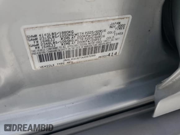 ✅ 2003 Mitsubishi Outlander LS • VIN: JA4LX31G73U057289 • Lot: 63636725. Listed on Copart with 154,628 mi. Free auction sales archive from the USA and detailed vehicle history report at DreamBid. Image 13.