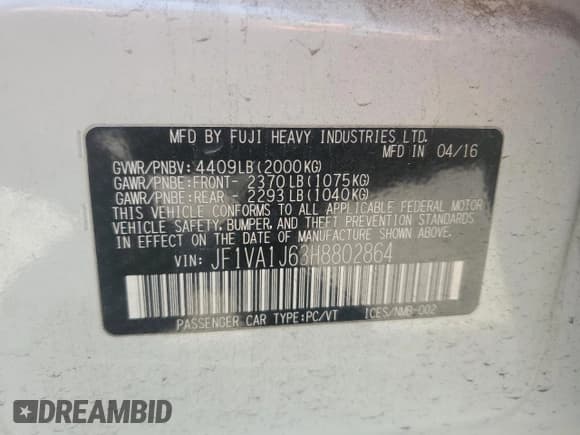 ✅ 2017 Subaru WRX Limited • VIN: JF1VA1J63H8802864 • Lot: 67848945. Listed on Copart with 87,961 mi. Free auction sales archive from the USA and detailed vehicle history report at DreamBid. Image 13.