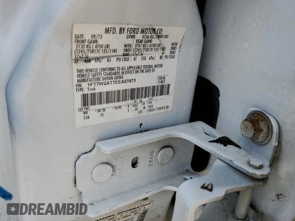 ✅ 2014 Ford F-250 XL • VIN: 1FT7W2AT7EEA57873 • Lot: 70999864. Listed on Copart with Not provided. Free auction sales archive from the USA and detailed vehicle history report at DreamBid. Image 13.