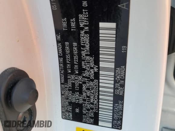 ✅ 2016 Lexus RX 350 • VIN: 2T2ZZMCA4GC025309 • Lot: 82565495. Listed on Copart with 110,838 mi. Free auction sales archive from the USA and detailed vehicle history report at DreamBid. Image 13.