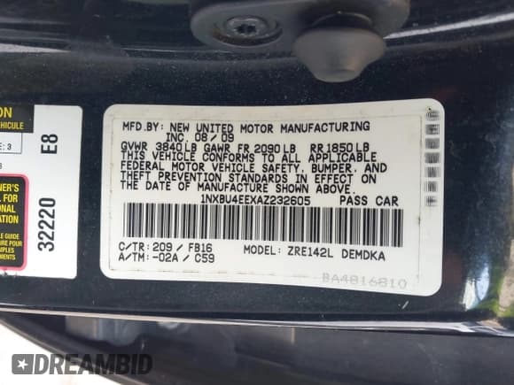 ✅ 2010 Toyota Corolla • VIN: 1NXBU4EEXAZ232605 • Lot: 42178980. Listed on IAAI with 152,479 mi. Free auction sales archive from the USA and detailed vehicle history report at DreamBid. Image 9.