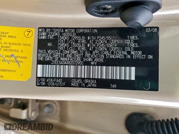 ✅ 2008 Toyota Highlander Sport • VIN: JTEES43AX82072900 • Lot: 95014435. Listed on Copart with 101,736 mi. Free auction sales archive from the USA and detailed vehicle history report at DreamBid. Image 13.