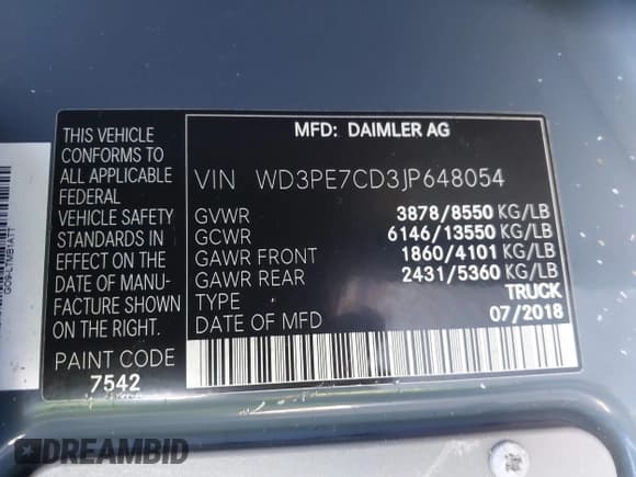 ✅ 2018 Mercedes-Benz Sprinter Cargo Worker • VIN: WD3PE7CD3JP648054 • Lot: 43625298. Wystawiony na IAAI z przebiegiem 60 887 mil. Bezpłatny archiwum sprzedaży aukcyjnych z USA i szczegółowy raport historii pojazdu na DreamBid. Zdjęcie 9.
