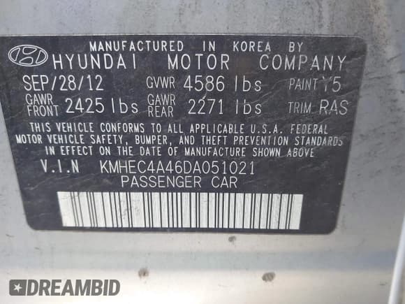 ✅ 2013 Hyundai Sonata • VIN: KMHEC4A46DA051021 • Лот: 43595389. Опубликован ранее на IAAI с пробегом 142 239 миль. Бесплатный доступ к архиву аукционных продаж из США и подробный отчёт об истории автомобиля на DreamBid. Изображение 9.