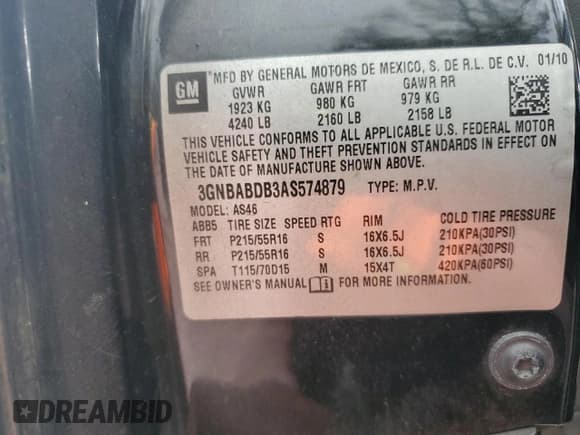 ✅ 2010 Chevrolet HHR 1LT • VIN: 3GNBABDB3AS574879 • Lot: 46880575. Listed on Copart with 81,069 mi. Free auction sales archive from the USA and detailed vehicle history report at DreamBid. Image 14.