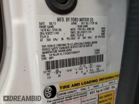 ✅ 2016 Ford Expedition Max Platinum • VIN: 1FMJK1LT3GEF05677 • Lot: 77033294. Listed on Copart with 145,059 mi. Free auction sales archive from the USA and detailed vehicle history report at DreamBid. Image 13.