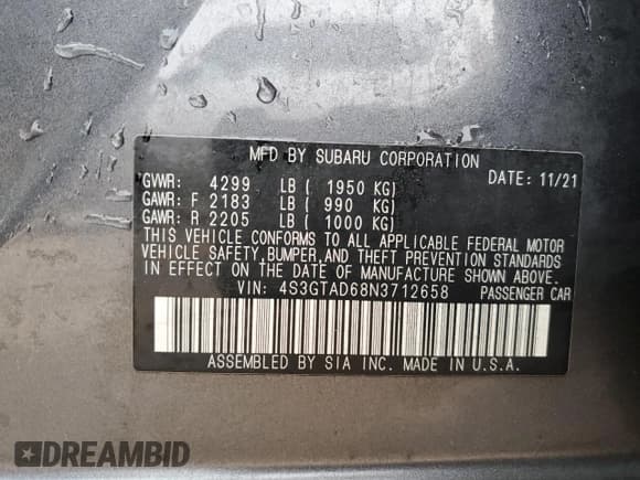 ✅ 2022 Subaru Impreza Premium • VIN: 4S3GTAD68N3712658 • Lot: 84647445. Listed on Copart with 71,832 mi. Free auction sales archive from the USA and detailed vehicle history report at DreamBid. Image 12.