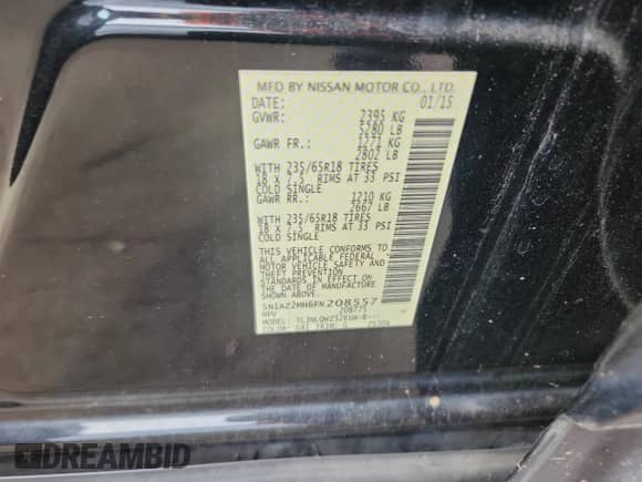 ✅ 2015 Nissan Murano Platinum • VIN: 5N1AZ2MH6FN208557 • Лот: 90685905. Размещён на Copart с пробегом 157 521 миль миль. Получите бесплатный доступ к архиву аукционных продаж из США и посмотрите подробный отчёт об истории автомобиля на DreamBid. Изображение 14.