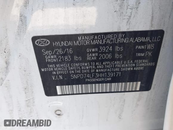 ✅ 2017 Hyundai Elantra SE • VIN: 5NPD74LF3HH139171 • Lot: 43498459. Listed on IAAI with 129,464 mi. Free auction sales archive from the USA and detailed vehicle history report at DreamBid. Image 9.