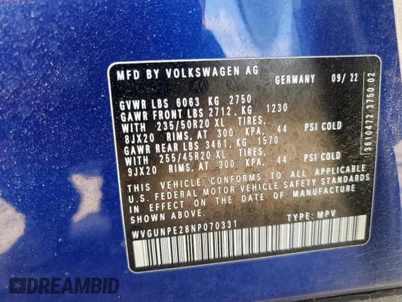 ✅ 2022 Volkswagen ID.4 Pro S • VIN: WVGUNPE28NP070331 • Лот: 66458265. Опубликован ранее на Copart с пробегом 26 559 миль. Бесплатный доступ к архиву аукционных продаж из США и подробный отчёт об истории автомобиля на DreamBid. Изображение 14.