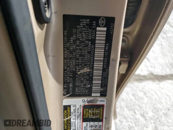 2012 Toyota Camry L z VIN 4T4BF1FK4CR245338, wystawiony jako Copart lot #89909825 z przebiegiem 204 171 mil mil oraz Czysty tytuł • Clean title. Historia ofert i sprzedaży dostępna na DreamBid. Obrazek 12.