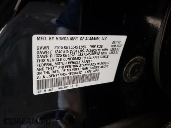 ✅ 2017 Honda Pilot EX-L • VIN: 5FNYF5H57HB036442 • Lot: 91406605. Listed on Copart with 131,184 mi. Free auction sales archive from the USA and detailed vehicle history report at DreamBid. Image 14.