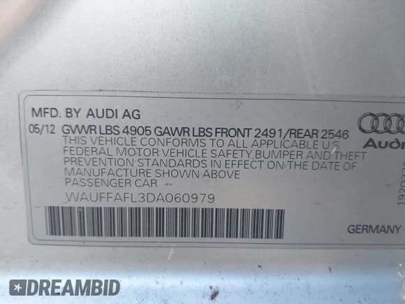 ✅ 2013 Audi A4 Premium Plus • VIN: WAUFFAFL3DA060979 • Lot: 43743729. Listed on IAAI with 110,536 mi. Free auction sales archive from the USA and detailed vehicle history report at DreamBid. Image 9.