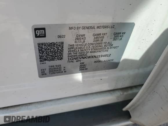 2022 Chevrolet Traverse High Country с VIN 1GNEVNKWXNJ194812, выставлен на аукционе Copart как лот 80360385 с пробегом 36 062 миль миль и Списание • Salvage title. История ставок и продаж доступна на DreamBid. Изображение 12.