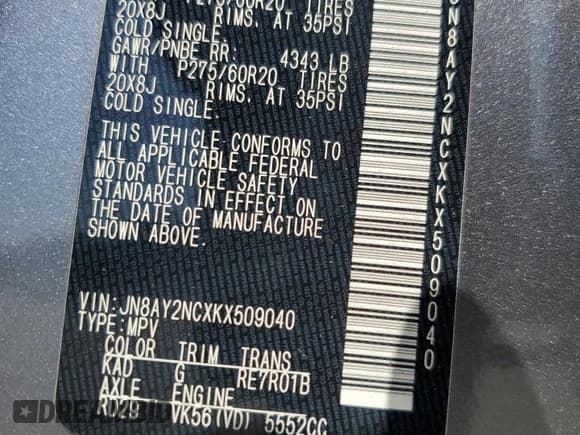 ✅ 2019 Nissan Armada SL • VIN: JN8AY2NCXKX509040 • Lot: 67812845. Wystawiony na Copart z przebiegiem 81 228 mil. Bezpłatny archiwum sprzedaży aukcyjnych z USA i szczegółowy raport historii pojazdu na DreamBid. Zdjęcie 14.