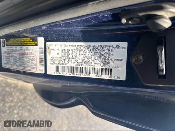 ✅ 2005 Toyota Tacoma • VIN: 5TEUU42N55Z093711 • Лот: 42380288. Опубликован ранее на IAAI с пробегом 258 777 миль. Бесплатный доступ к архиву аукционных продаж из США и подробный отчёт об истории автомобиля на DreamBid. Изображение 9.