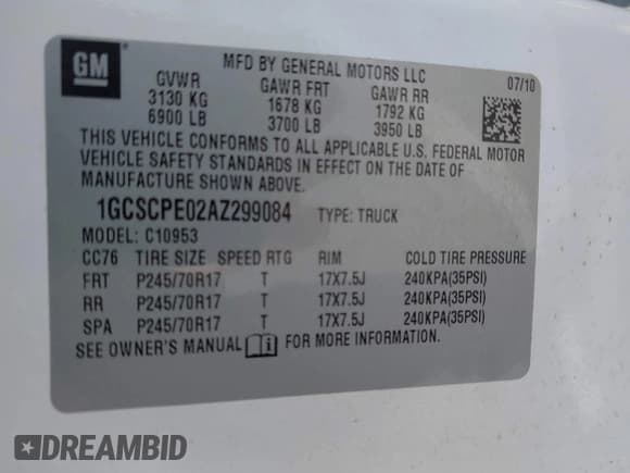 ✅ 2010 Chevrolet Silverado 1500 Work Truck • VIN: 1GCSCPE02AZ299084 • Lot: 42377285. Listed on IAAI with 75,320 mi. Free auction sales archive from the USA and detailed vehicle history report at DreamBid. Image 9.