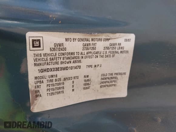 ✅ 1998 Oldsmobile Silhouette GL • VIN: 1GHDX03E3WD101470 • Lot: 41780571. Wystawiony na IAAI z przebiegiem 115 928 mil. Bezpłatny archiwum sprzedaży aukcyjnych z USA i szczegółowy raport historii pojazdu na DreamBid. Zdjęcie 9.