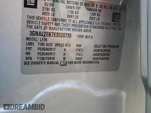 ✅ 2014 Chevrolet Captiva Sport LS • VIN: 3GNAL2EK7ES620739 • Lot: 55020074. Wystawiony na Copart z przebiegiem 82 741 mil. Bezpłatny archiwum sprzedaży aukcyjnych z USA i szczegółowy raport historii pojazdu na DreamBid. Zdjęcie 15.