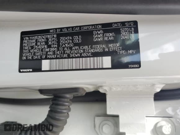 ✅ 2013 Volvo XC70 3.2L • VIN: YV4952BZ4D1160718 • Lot: 52812724. Listed on Copart with 131,803 mi. Free auction sales archive from the USA and detailed vehicle history report at DreamBid. Image 14.