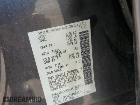 ✅ 2012 Nissan Titan SV • VIN: 1N6AA0EJ9CN309201 • Lot: 68873305. Wystawiony na Copart z przebiegiem 212 168 mil. Bezpłatny archiwum sprzedaży aukcyjnych z USA i szczegółowy raport historii pojazdu na DreamBid. Zdjęcie 12.