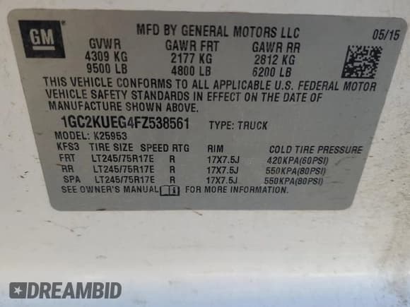 ✅ 2015 Chevrolet Silverado 2500HD Work Truck • VIN: 1GC2KUEG4FZ538561 • Lot: 90722545. Listed on Copart with 140,943 mi. Free auction sales archive from the USA and detailed vehicle history report at DreamBid. Image 12.