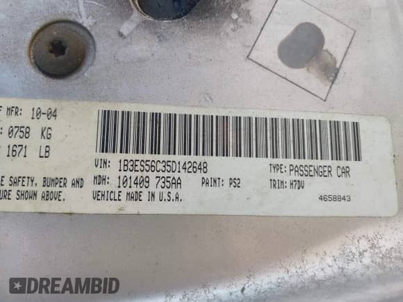 2005 Dodge Neon SXT z VIN 1B3ES56C35D142648, wystawiony jako IAAI lot #42599069 z przebiegiem 118 930 mil mil oraz . Historia ofert i sprzedaży dostępna na DreamBid. Obrazek 9.