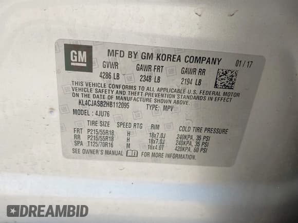 ✅ 2017 Buick Encore Preferred • VIN: KL4CJASB2HB112095 • Lot: 43750202. Listed on IAAI with 90,488 mi. Free auction sales archive from the USA and detailed vehicle history report at DreamBid. Image 9.