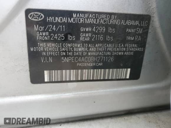 2011 Hyundai Sonata Limited z VIN 5NPEC4AC0BH271126, wystawiony jako Copart lot #89803495 z przebiegiem 123 497 mil mil oraz Czysty tytuł • Clean title. Historia ofert i sprzedaży dostępna na DreamBid. Obrazek 12.