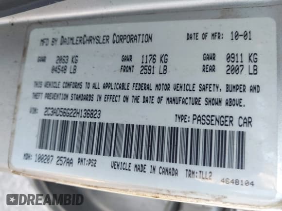 ✅ 2002 Chrysler Concorde Limited • VIN: 2C3AD56G22H136823 • Лот: 41637040. Опубликован ранее на IAAI с пробегом 93 262 миль. Бесплатный доступ к архиву аукционных продаж из США и подробный отчёт об истории автомобиля на DreamBid. Изображение 9.