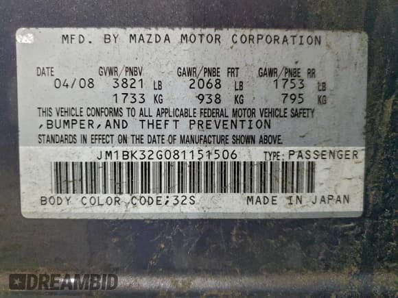 ✅ 2008 Mazda 3 i Touring Value • VIN: JM1BK32G081151506 • Lot: 94519135. Wystawiony na Copart z przebiegiem 156 882 mil. Bezpłatny archiwum sprzedaży aukcyjnych z USA i szczegółowy raport historii pojazdu na DreamBid. Zdjęcie 12.