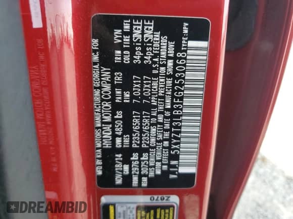 ✅ 2015 Hyundai Santa Fe • VIN: 5XYZT3LB3FG253068 • Lot: 85902395. Wystawiony na Copart z przebiegiem 161 652 mil. Bezpłatny archiwum sprzedaży aukcyjnych z USA i szczegółowy raport historii pojazdu na DreamBid. Zdjęcie 13.