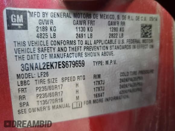 ✅ 2014 Chevrolet Captiva Sport LS • VIN: 3GNAL2EK7ES679659 • Lot: 52411785. Wystawiony na Copart z przebiegiem 144 439 mil. Bezpłatny archiwum sprzedaży aukcyjnych z USA i szczegółowy raport historii pojazdu na DreamBid. Zdjęcie 13.