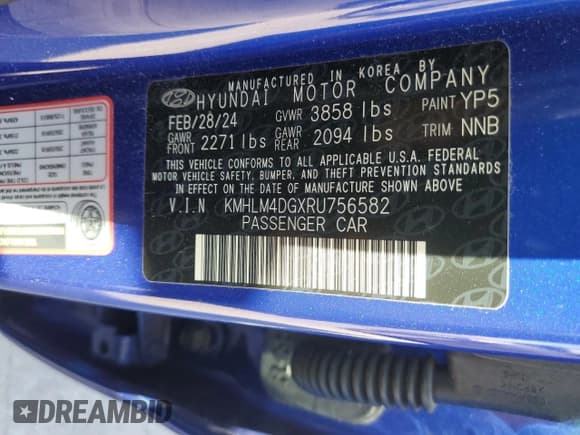 ✅ 2024 Hyundai Elantra SEL • VIN: KMHLM4DGXRU756582 • Lot: 86812745. Listed on Copart with 25,010 mi. Free auction sales archive from the USA and detailed vehicle history report at DreamBid. Image 12.