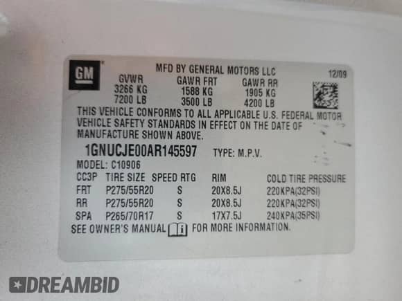 2010 Chevrolet Suburban LT с VIN 1GNUCJE00AR145597, выставлен на аукционе Copart как лот 60796125 с пробегом 222 209 миль миль и Списание • Salvage title. История ставок и продаж доступна на DreamBid. Изображение 13.