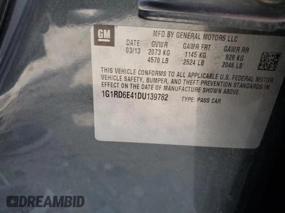 ✅ 2013 Chevrolet Volt • VIN: 1G1RD6E41DU139782 • Lot: 68302804. Wystawiony na Copart z przebiegiem 155 587 mil. Bezpłatny archiwum sprzedaży aukcyjnych z USA i szczegółowy raport historii pojazdu na DreamBid. Zdjęcie 13.